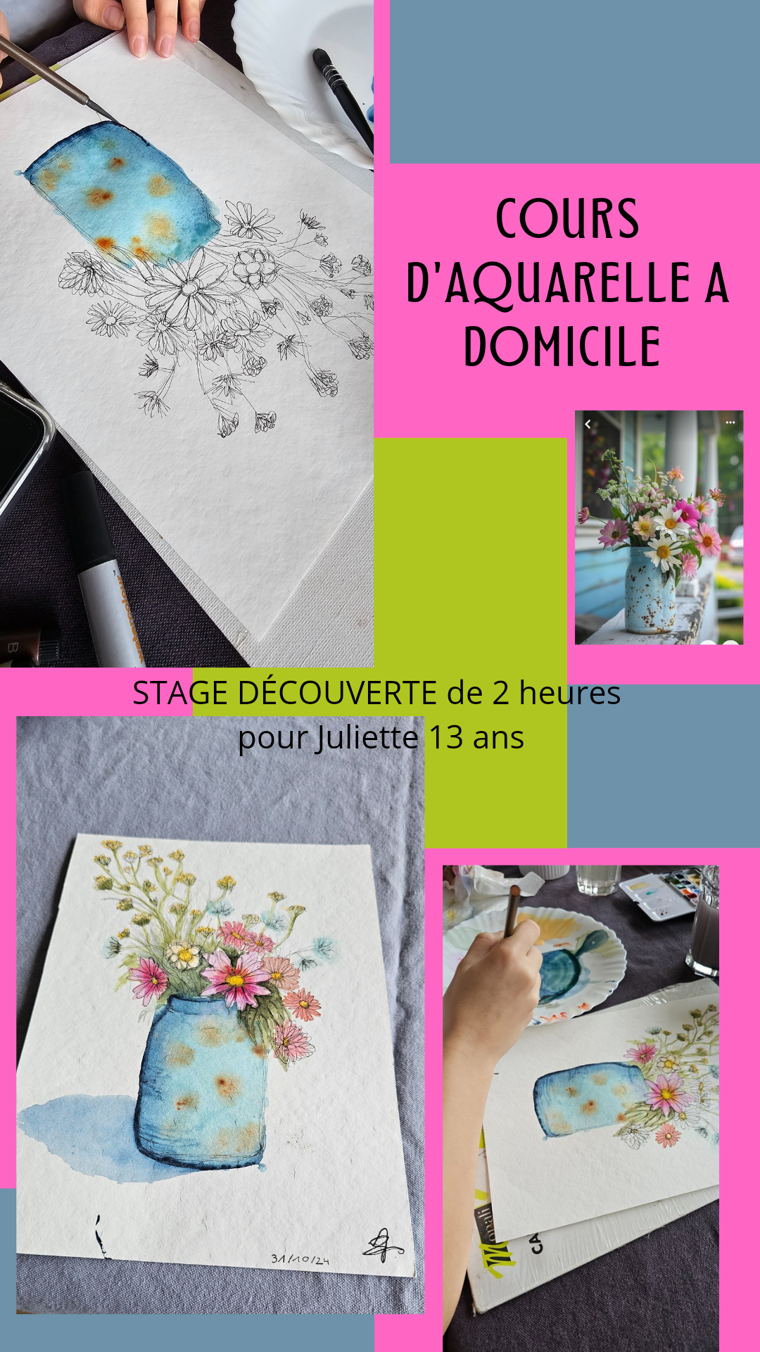 COURS AQAUARELLE A DOMICILE : ATELIER DECOUVERTE DE 2 HEURES