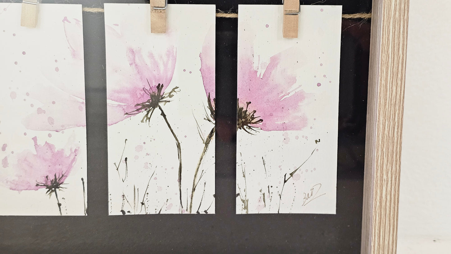Triptyque cosmos roses