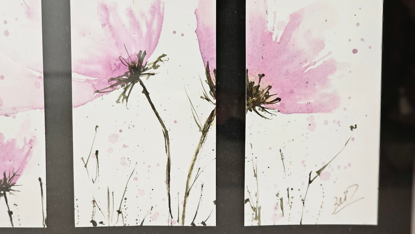 Triptyque cosmos roses