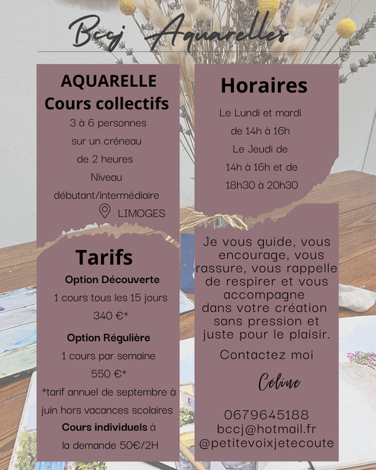 COURS AQAUARELLE A DOMICILE : ATELIER DECOUVERTE DE 2 HEURES
